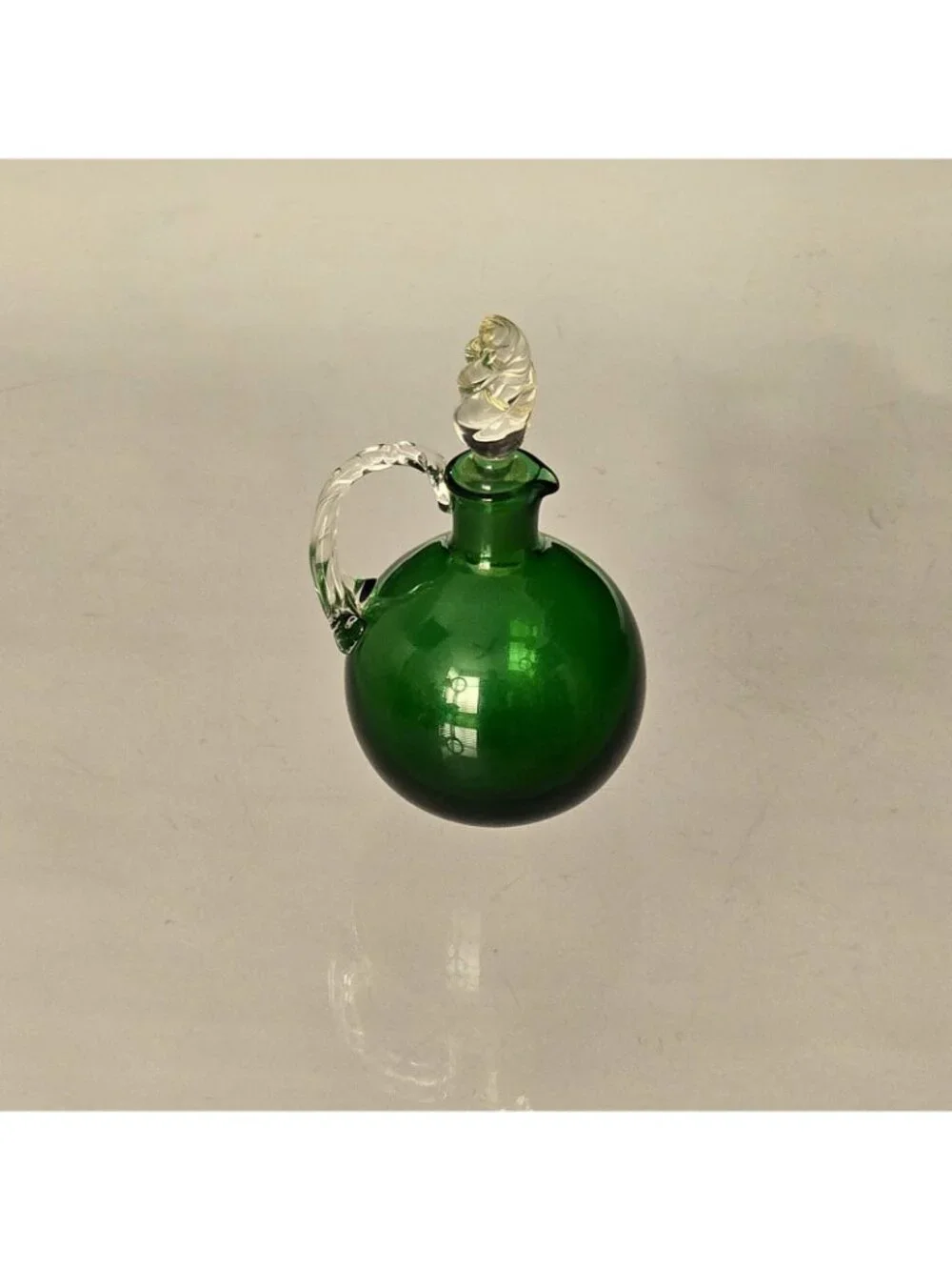 Emerald Green Art Glass Vintage Cruet 5 Inch Murano ? READ Small Flaw
